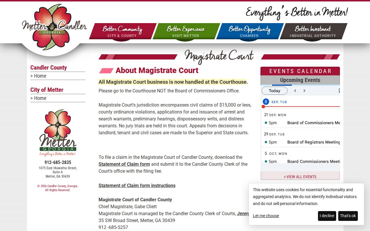 Candler County Magistrate Court courthouse warrant instructions