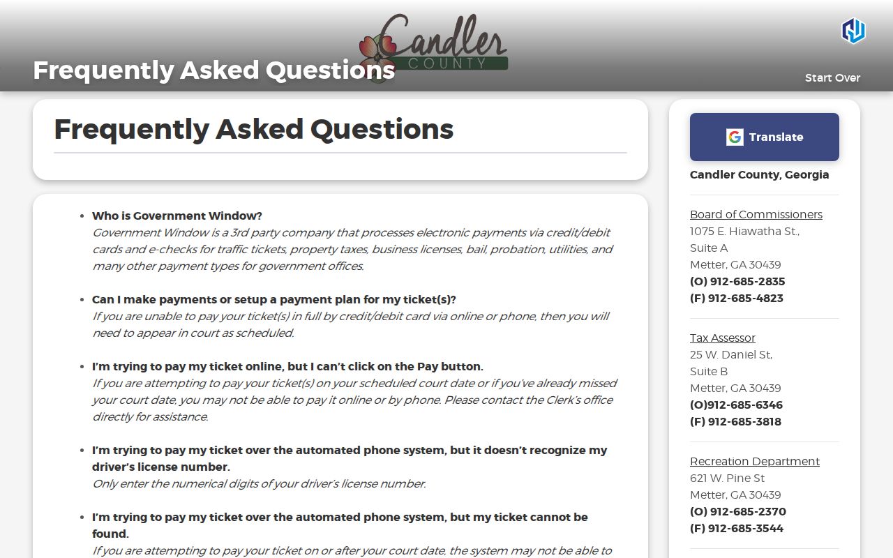 Candler County traffic warrant missed court date payment FAQ