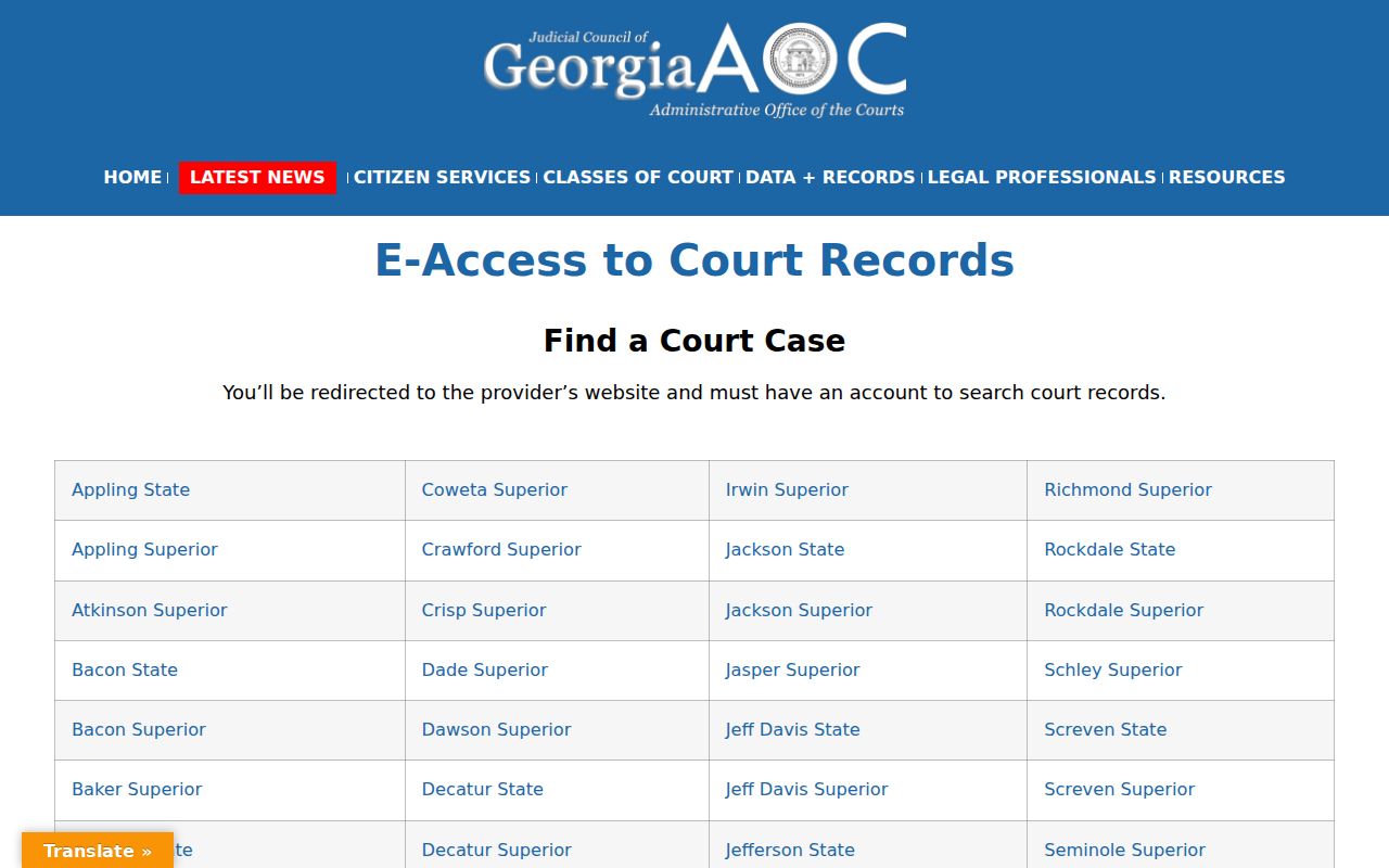 Candler County warrant lookup through Georgia Courts eAccess