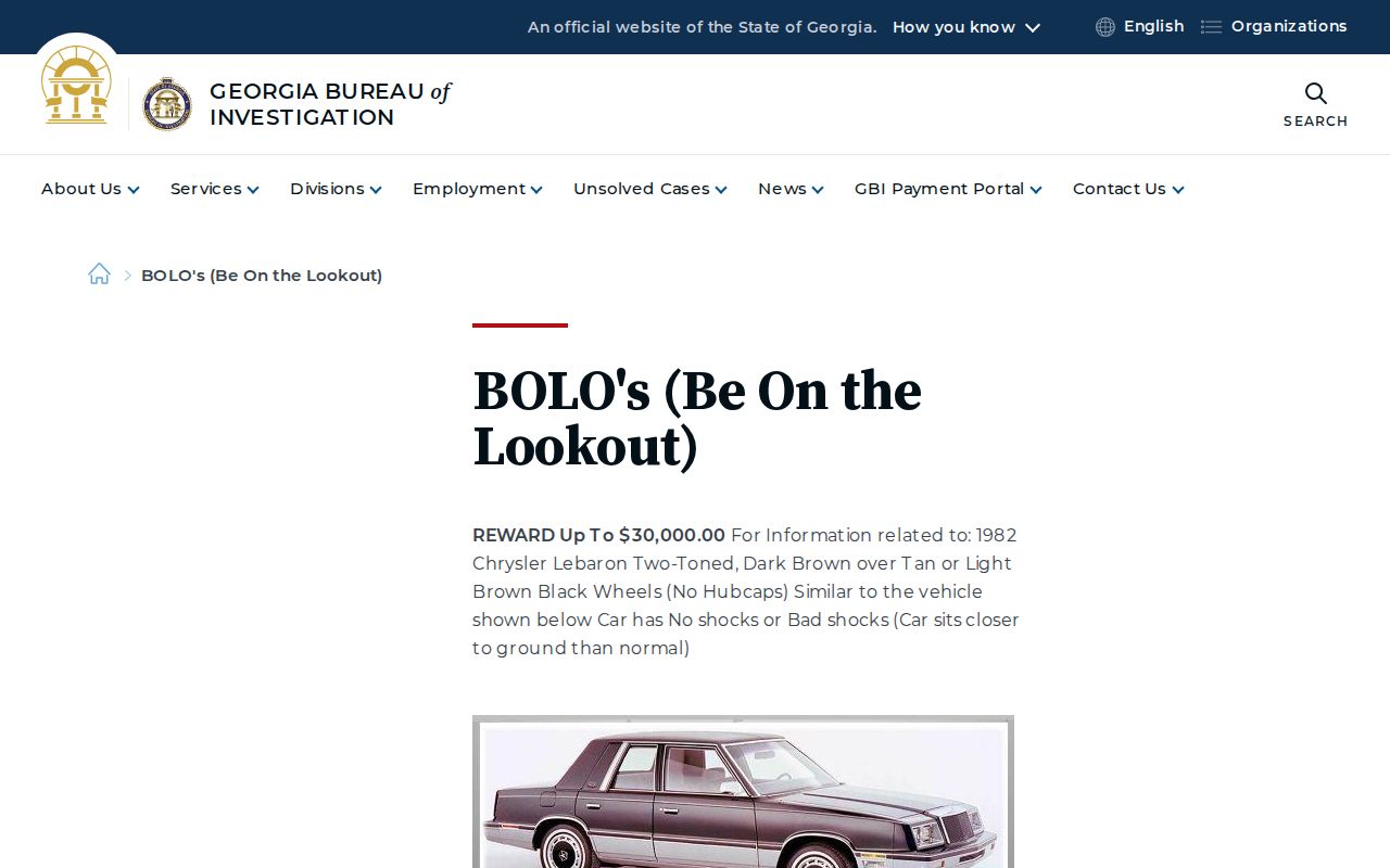 Georgia BOLO tip channel separate from Candler County outstanding warrant lookup